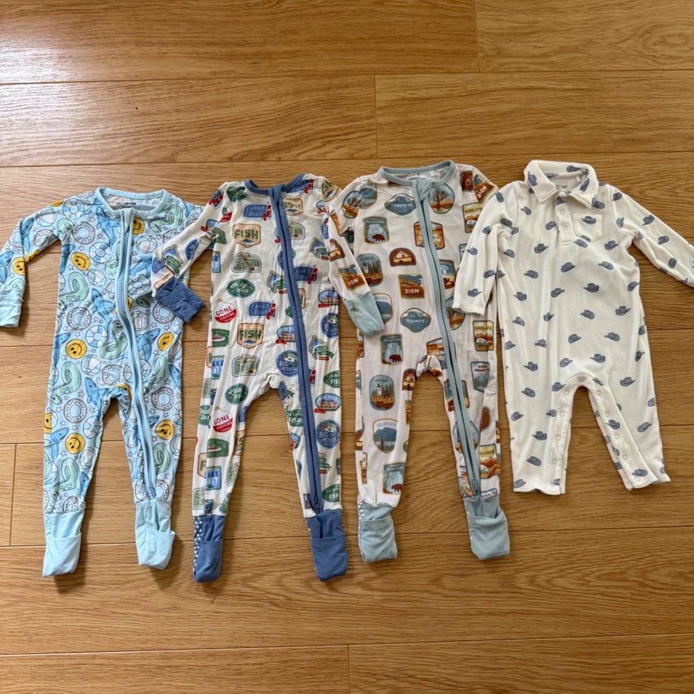 Angel Dear Little One Shop 6-12M Bamboo Sleeper Romper Cowboy Fish Bears Footies